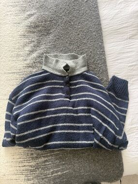 Lioness Navy and Light Gray Striped Turtleneck Pullover